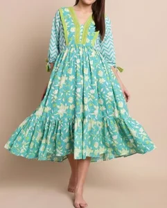 Wholesale Fashion Floral Printed Maternity Robe Hot Sale Malaysia Clothing South East Asia Style Ruffle V-neck A-Line Midi Women