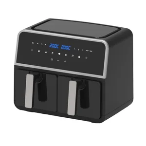 6-in-1 DualZone Double Basket Air Fryer 8 Quart LCD Display Electric Square Plastic Household Hotel Use 1600-1800W Non-Stick