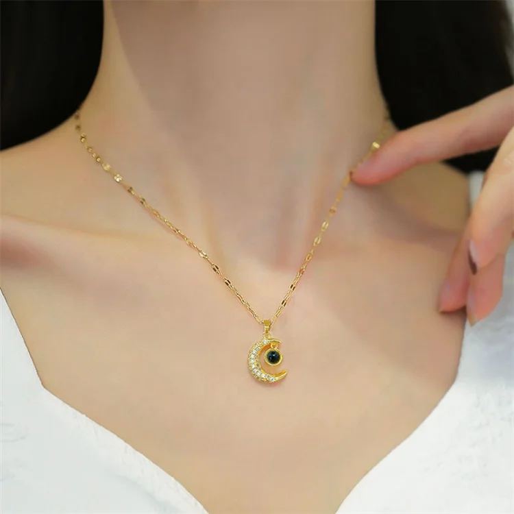 100 Languages 'I Love You' Moon Necklace