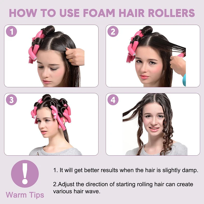 Multi-size Soft Foam Hair Rollers Curlers No Heat Flexible Twist Curling Rods for for Short Long Hair