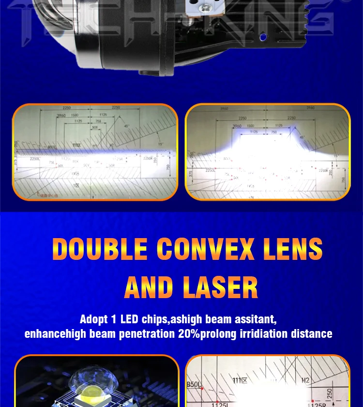 TECH KING Car lens fog light led matrix straight headlamp for car universal use fog light headlamp auto laser lens fog lamp