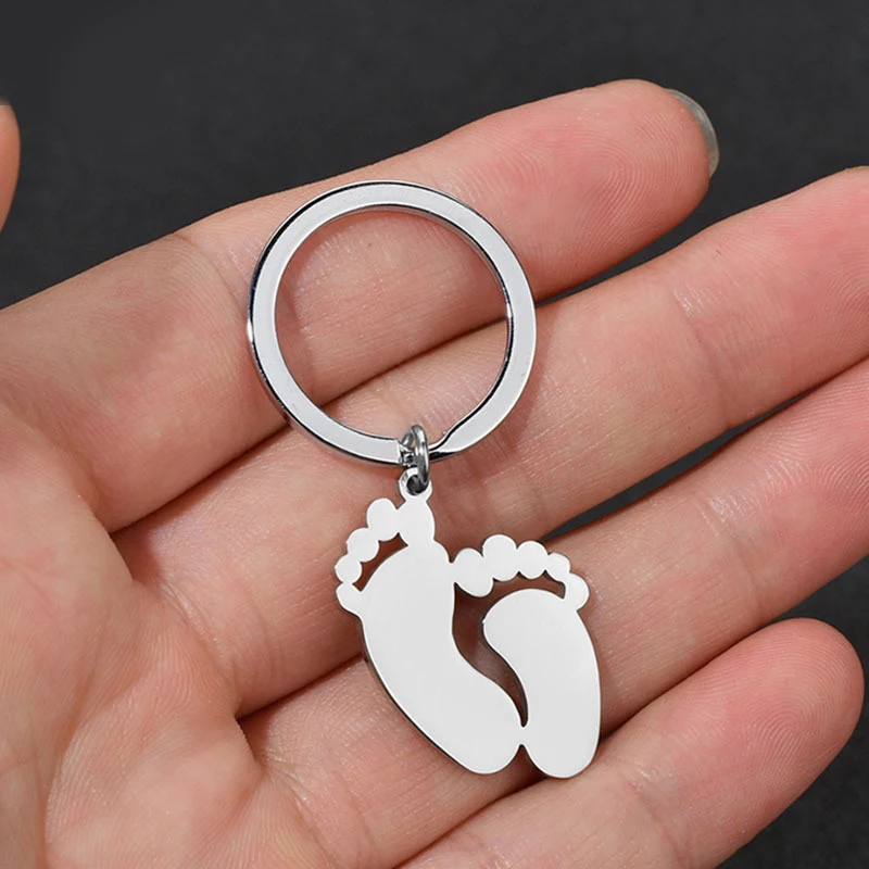 Smooth Surface Stainless Steel Custom Name Keychain Cute Footprint Baby Keychain Jewelry