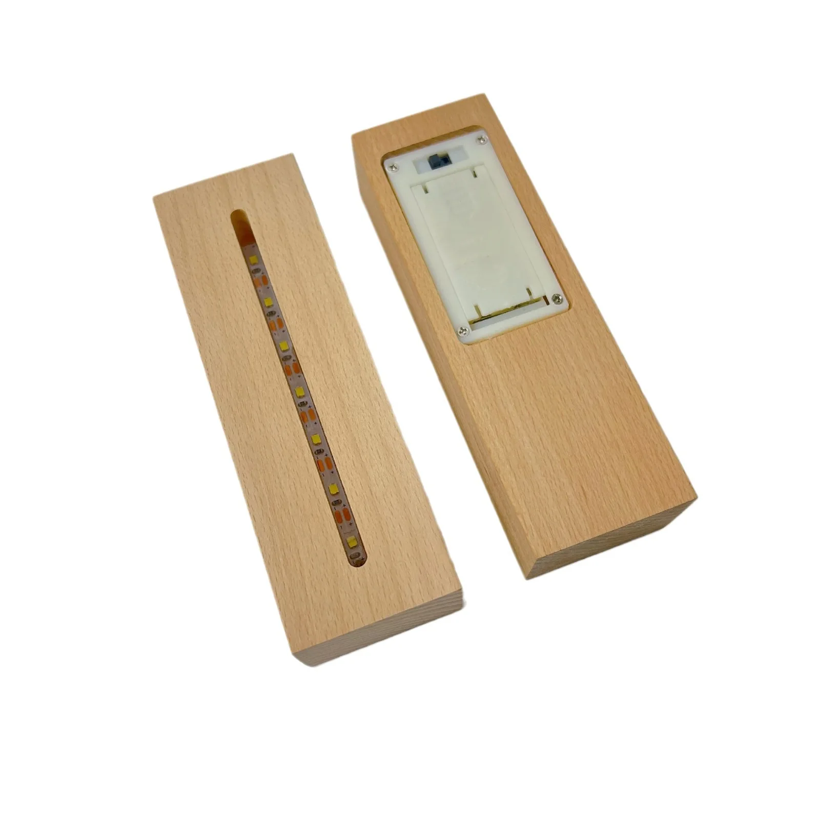 Solid Wood LED Light Base Rectangular Circular Oval Battery Low Voltage Acrylic Panel Creative Lamp Holder
