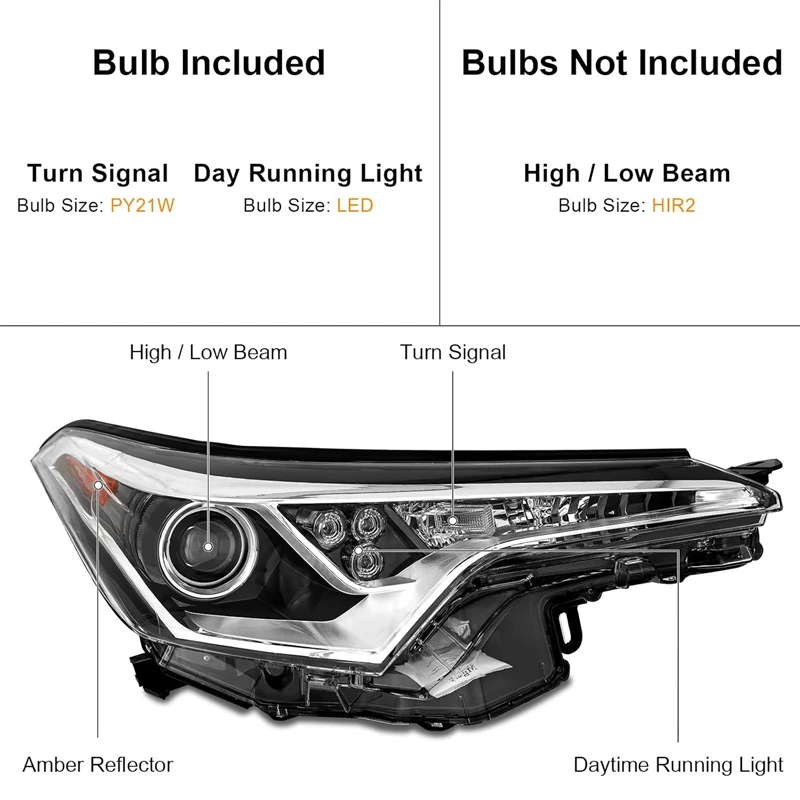 AQJ 9012/HIR2 LED Headlight Bulbs Kit For Toyota C-HR (2018-2019) – 6000K, 11000 Lumens, High/Low Beam