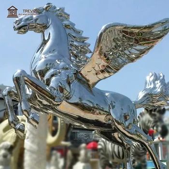 金属　馬　像　　(m 抽象的な金属製の巨大な馬の頭の彫像、ステンレス鋼の彫刻、屋外装飾用