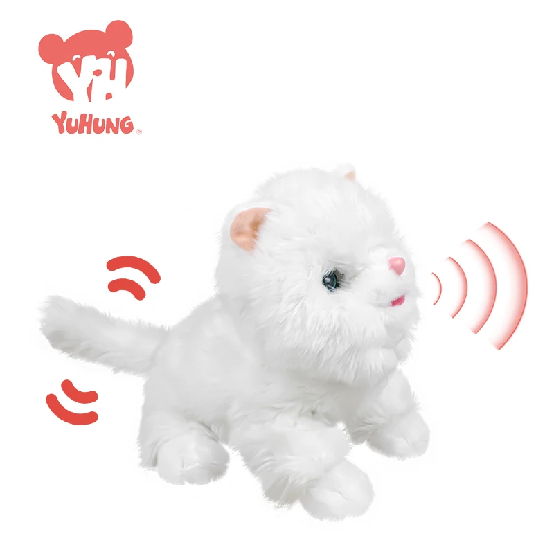 Touch Control Meow and Purring White Plush Ragdoll Robot Blinking Sleep Cat Soft Cotton Stuffed Animal Toy