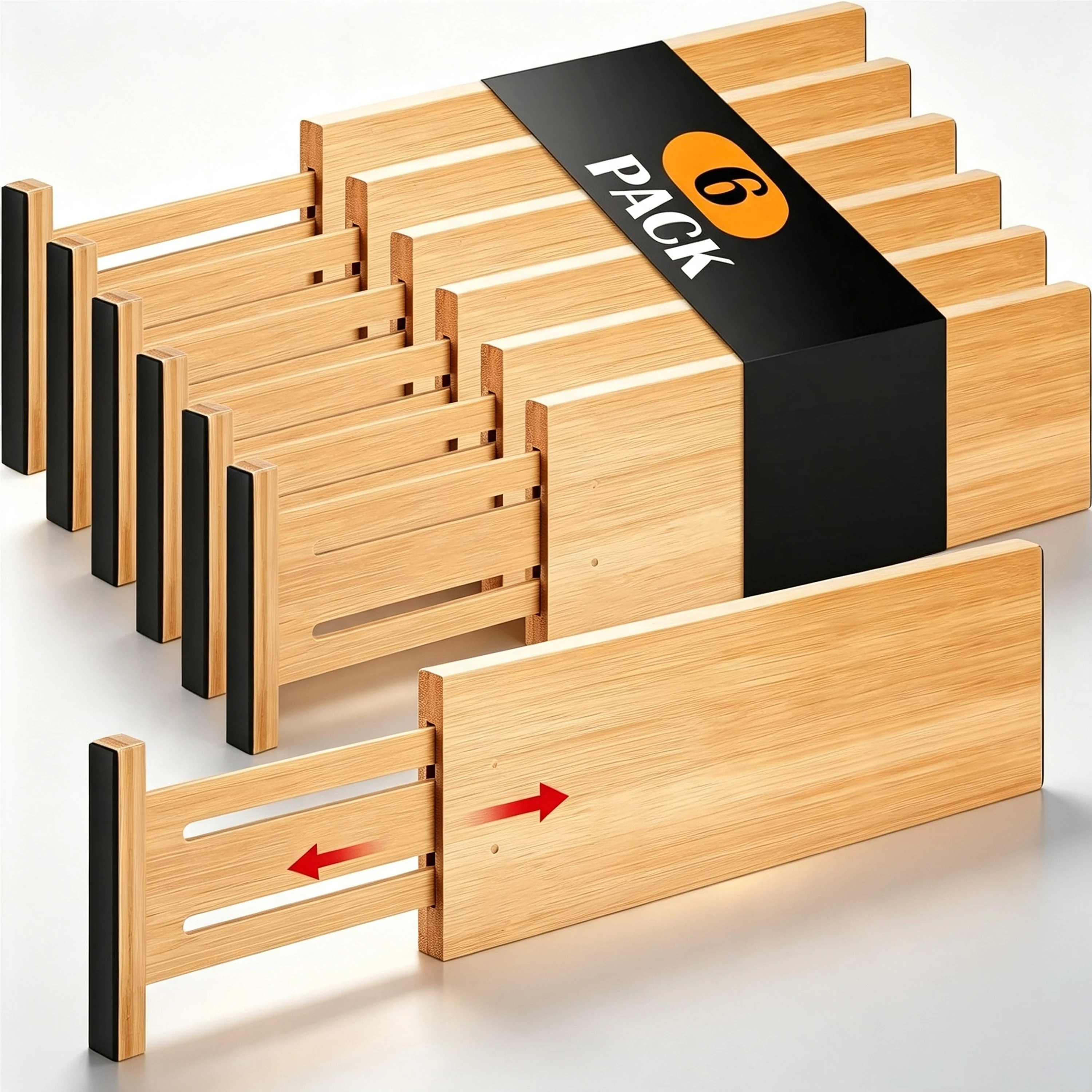 Custom 6 Pack Adjustable Bamboo Drawer Dividers Expandable Kitchen Drawer Organizer Separators Drawer Partitions