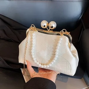 Vintage Classic Lace Bag Pearl Evening Bags Wedding Shell Lock Bags Women Shoulder Crossbody Bag Chain Women's Handbags Purses