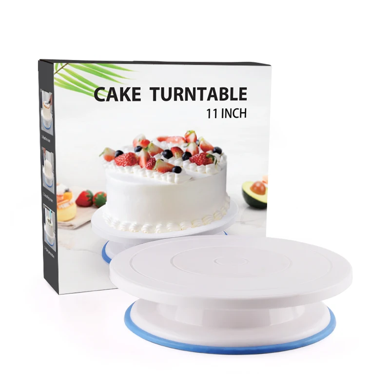 FineDecor Cake Turntable 12 Inch (30 cm) & Assorted Cake Scrapper Set of 4  Combo.