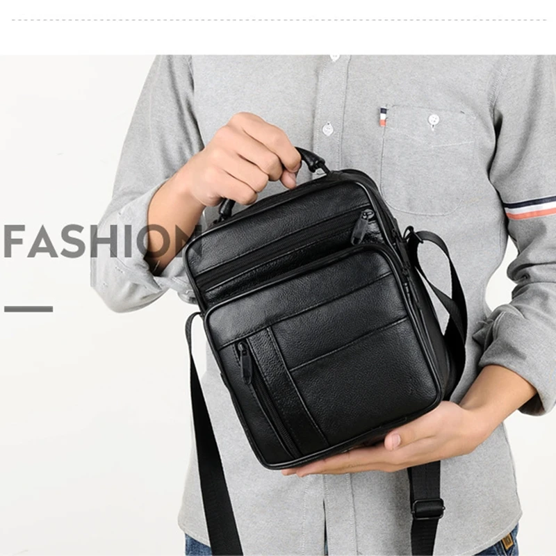 Men's Genuine Leather Shoulder Bags Male Fashion Casual Bussiness Black Cross-body Bag