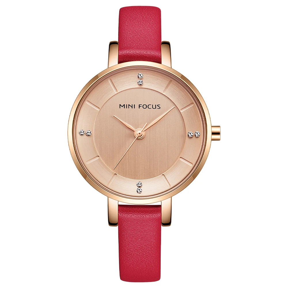 MINI FOCUS the New Listing Latest Quartz Watches for Women Best Price WristWatch 5 ATM Waterproof Genuine Leather Strap MF0255L