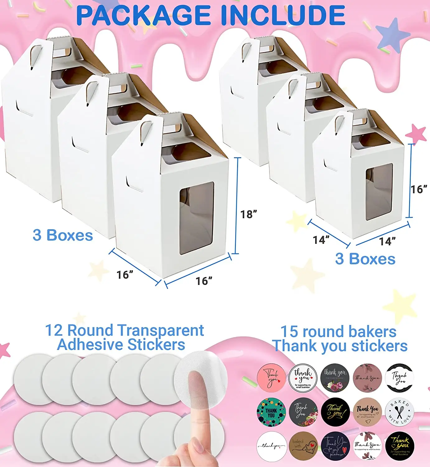 Large Cake Boxes 10 X 10 X 12 Tall Cake Boxes Cardboard 3 Tier Tall Cake Paper Box Packaging With Window 16 Inch
