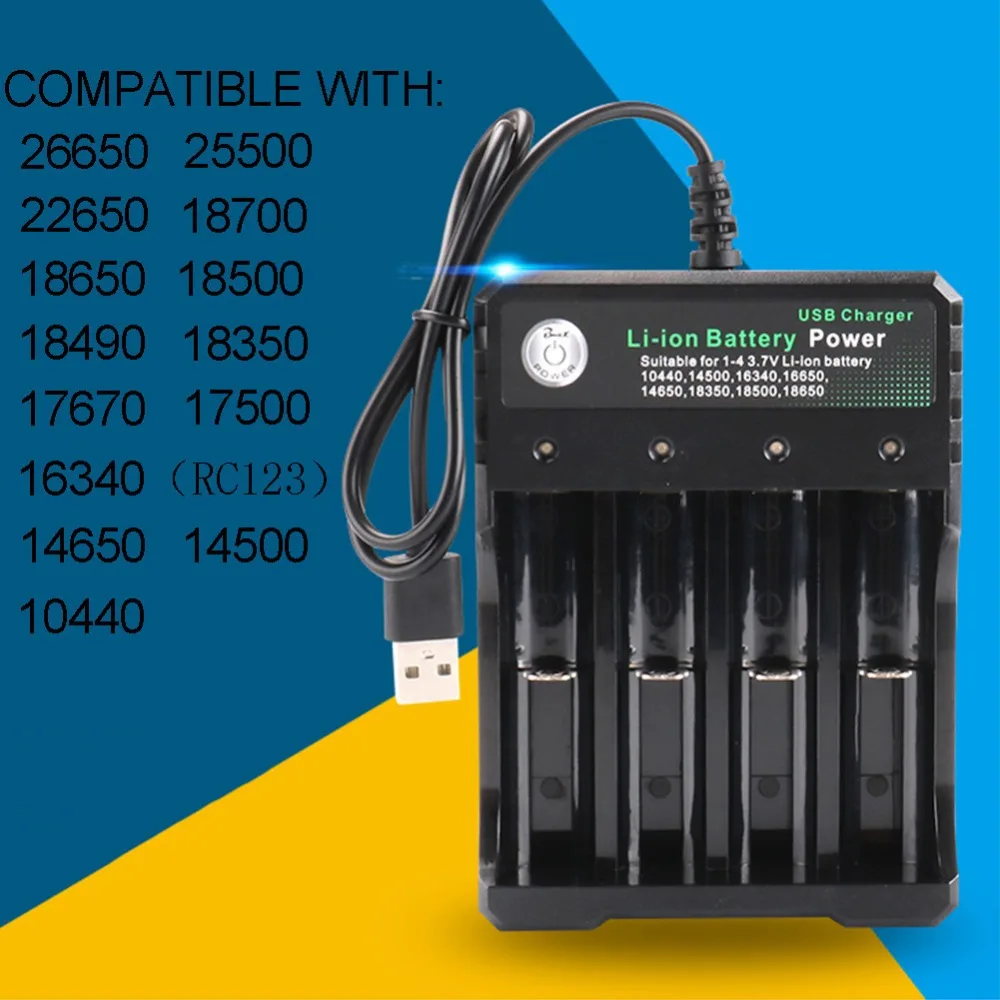 USB Port Dual Slot Universal Battery' Charger For 3.7V 18650 26650 14500 Li-ion 