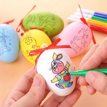 Kids Toys Assorted Colors DIY Cartoon Painting Plastic Easter Eggs Kit For Easter Party Decoration Supplies
