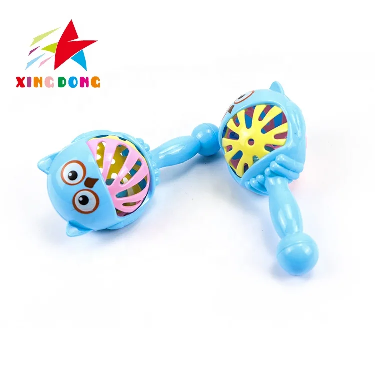 High quality sleeping musical rattles safety non toxic plastic baby shaking hand bells toys samples animal hand bell