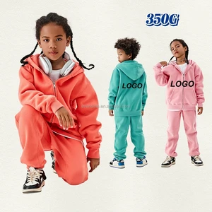Customizable Kids Apparel Set 350g Heavyweight Fleece Zip up Hoodie and Pants Eco Friendly Dyeing for Boys