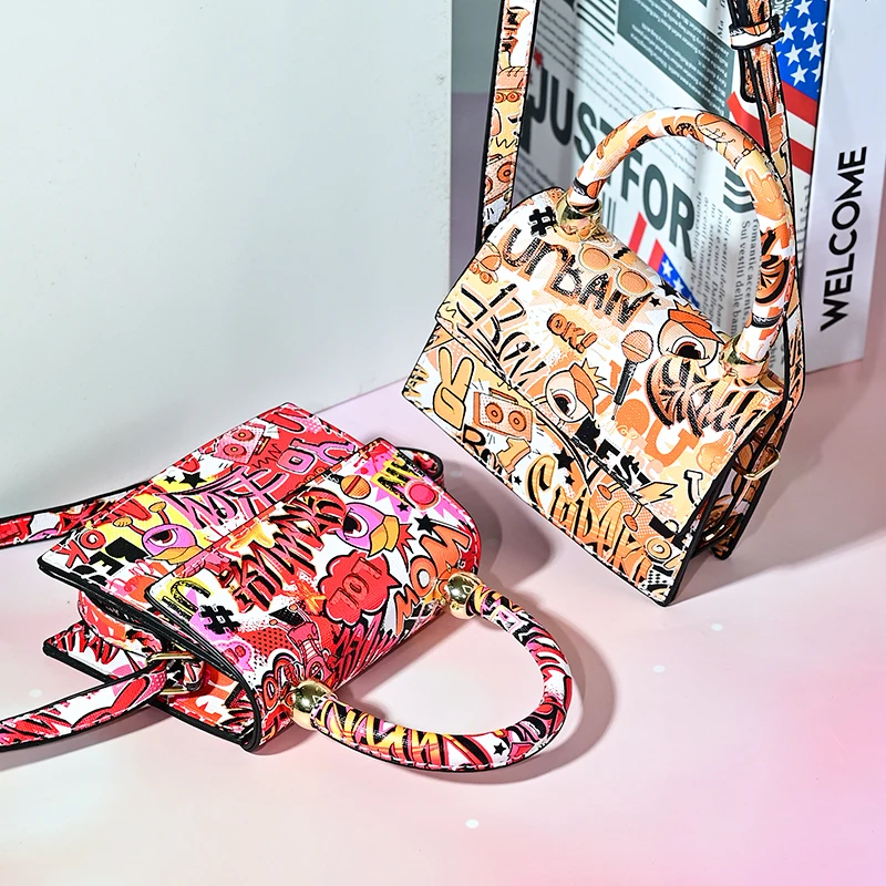 designer brand kid purses and handbags  girl cute pattern mini shoulder bag 2021 leather handbag women  small graffiti purses