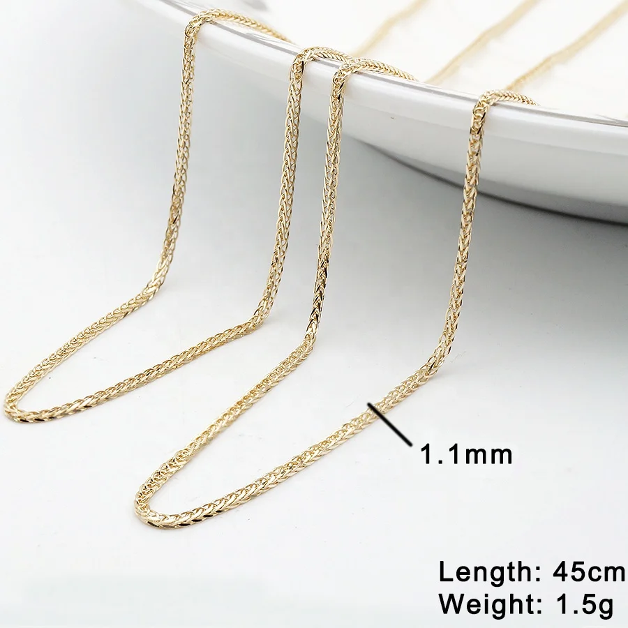 Au585 Real Gold 1.1mm Wide Square Wheat Chain 45cm Or Roll 14k Solid ...