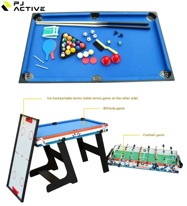 PINJIAN New 4-in-1 Multi-Sport Folding Table for Kids for Billiards Hockey Ping-Pong Football with PVC Pockets