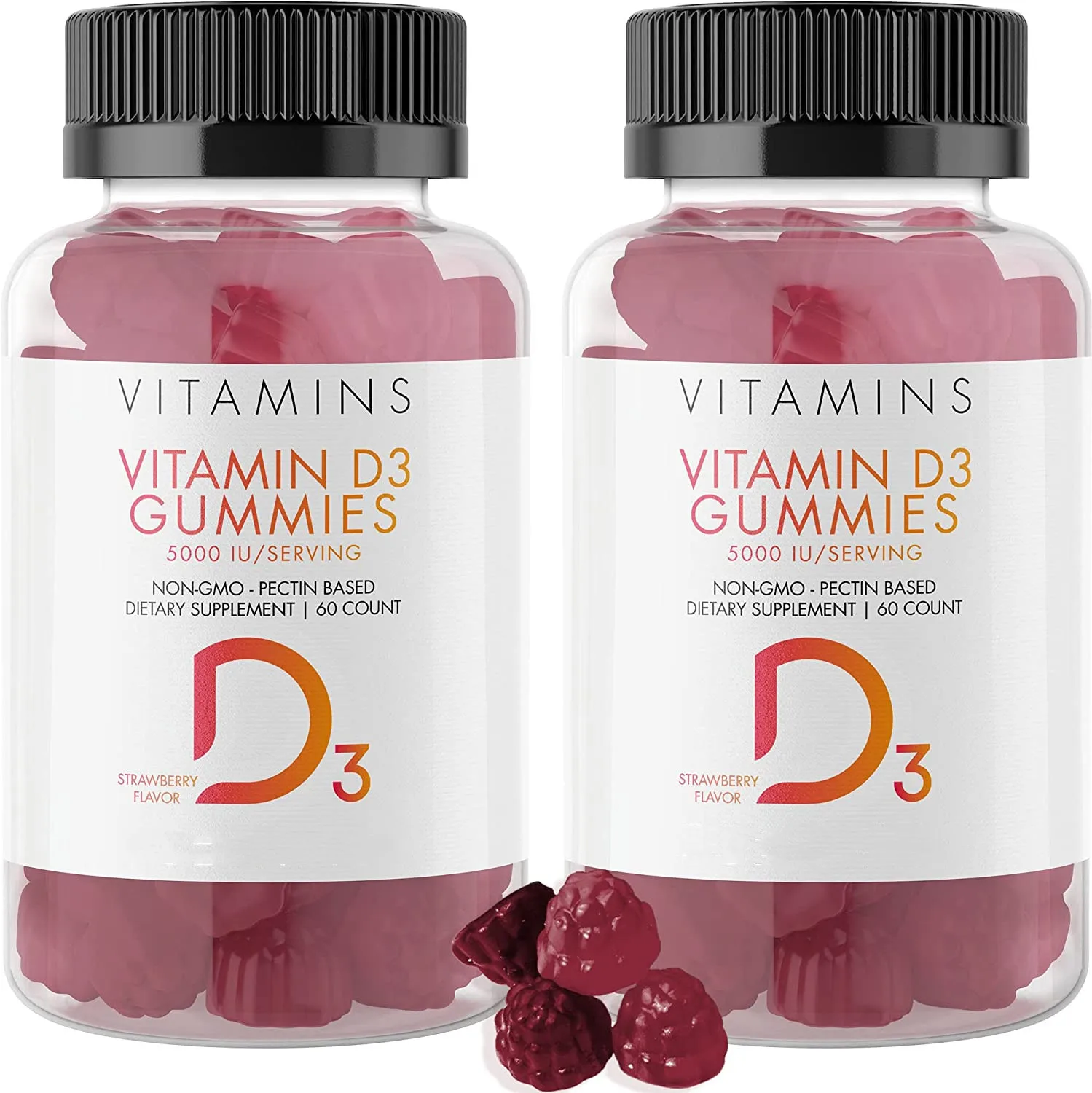 Vitamin D3 Gummies Pectin-Based Chewable Vitamin D 5000 IU Supplement for Adults Bone Strawberry Flavor Sunshine Vitam