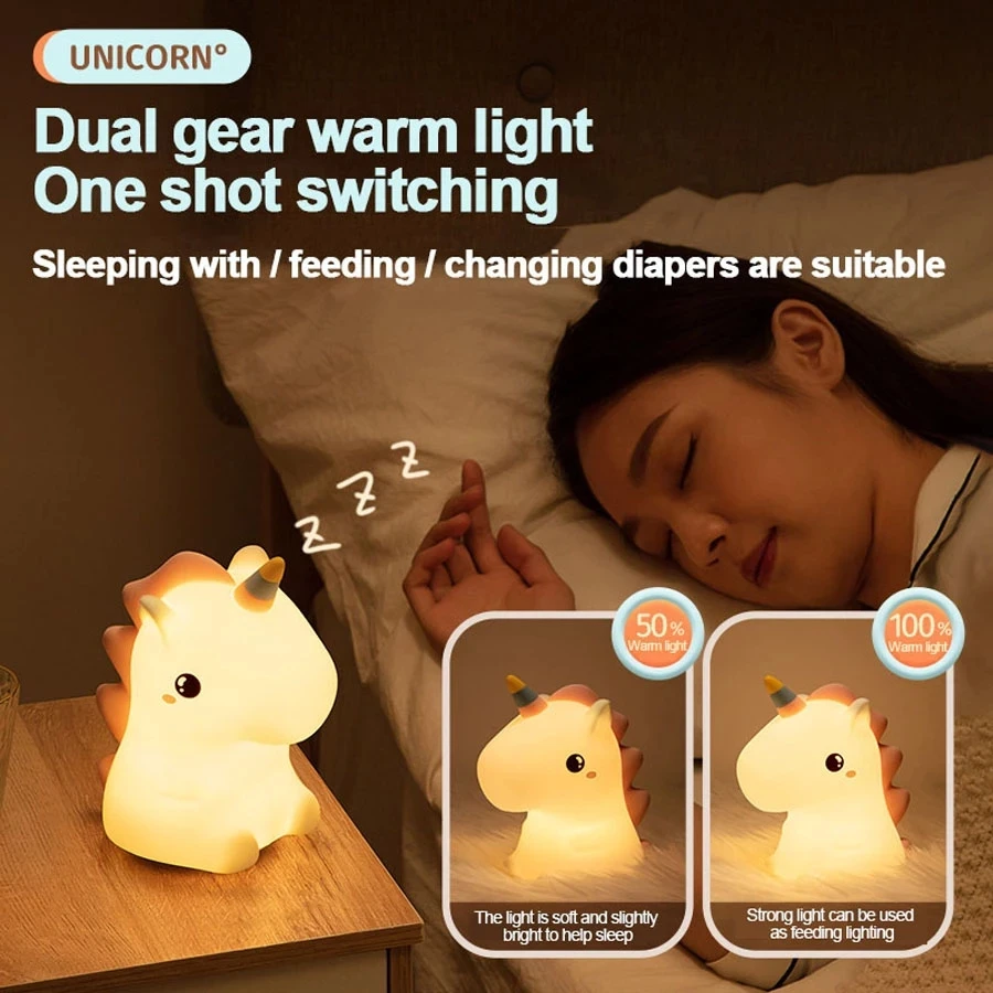 Cute Unicorn Kids Night Light Soft, Silky, and Bright