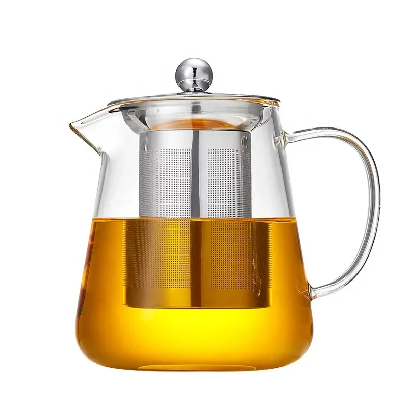 500ml/750ml/950ml Clear Glass Teapot Heat Resistance Squaretea Pot With