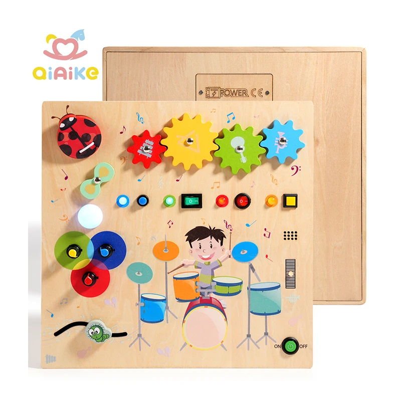 Portable Sensory Activity Board Kids Travel Toys Educational Music Wooden Busy Boards Montessori Toy for Toddlers with Led Light