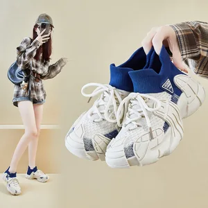 Ins Korean Style Couple's Round-Toe Fly-Knit Rubber Outsole Shoes 2026 Autumn New Student Sports Running Casual