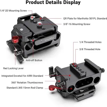 SMALLRIG BMPCC Baseplate for Manfrotto 501PL Compatible with Black Design Pocket Cinema Camera 4K & 6K  2266 detail image