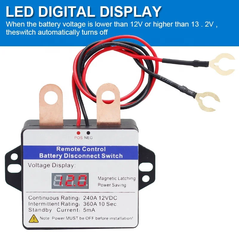 12V 240A Automatic Power Shut Off Cut Off Switch Remote Control Kill Switch Remote Battery Disconnect Switch for Car Truck Boat