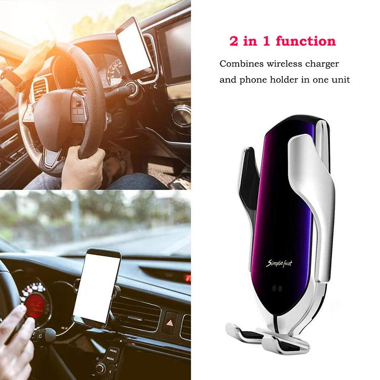 Drop shipper Custom New R1 Phone Holder 10W Qi Car Wireless Charger With Stand Charging For Iphone Samsung