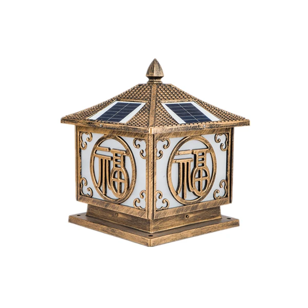 All In One Outdoor Theme Park Hotel Garden Classic European Solar Main Gate Post Pillar Light