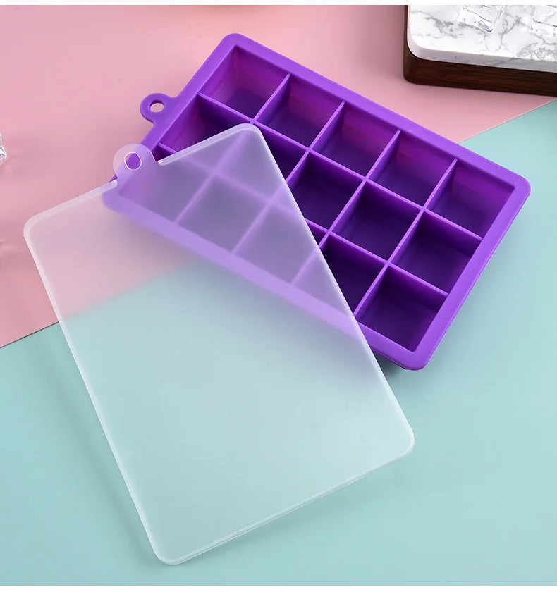 Handmade Creative 15 Grid Silicone Ice Mold Food Grade Baby Food and Ice Cream Maker with Lid for Household Ice Box details