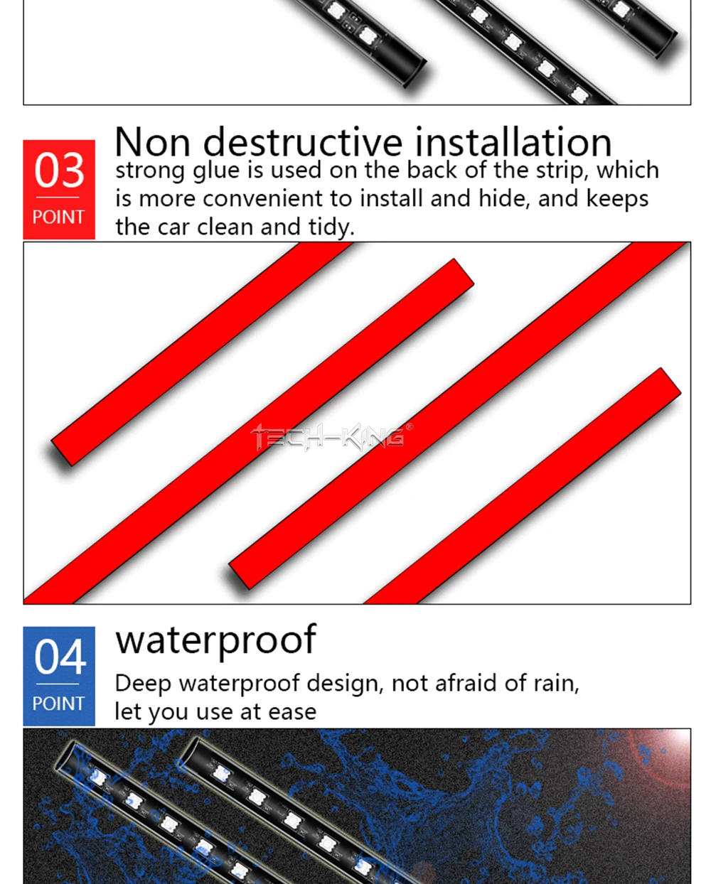 Car cigarette lighter USB plug Interior Lights Strip Decoration Bar Remote/Voice Control 48 LED RGB Car Foot Ambient Light