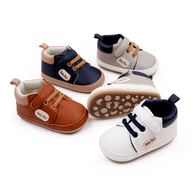 Spring and Autumn Leather Lettering Design Non-slip Baby Toddler Shoes for Boys and Girls
