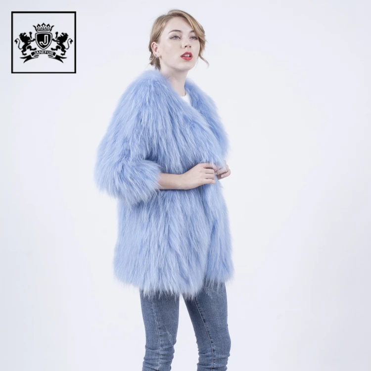sky blue fur coat