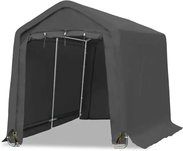 8x8ft Outdoor Portable Storage Shelter Shed with Waterproof and UV Resistant Anti-CHARMELEON Snow for Motorcycle Gray