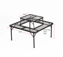 Outdoor Picnic Folding Camping Table Folding Grill Table with Mesh Desktop Adjustable Height Collapsible Table for Picnic BBQ