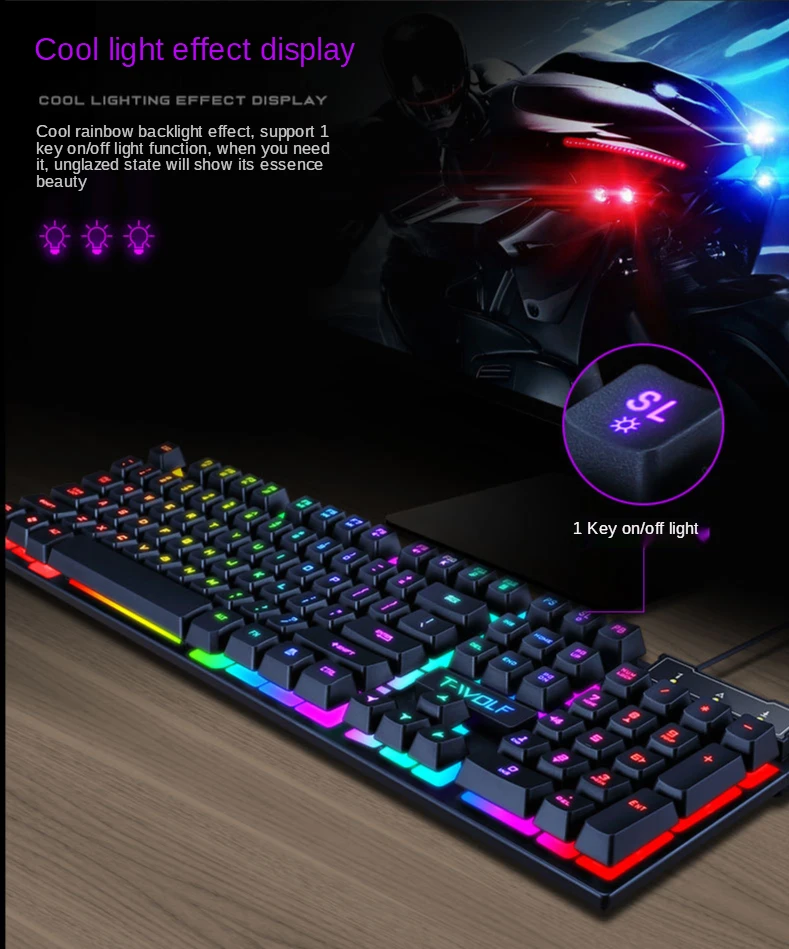 Tholdsy Teclado USB Para Juegos Con Cable, Luz Naranja, Retroiluminado, Impermeable, Silencioso