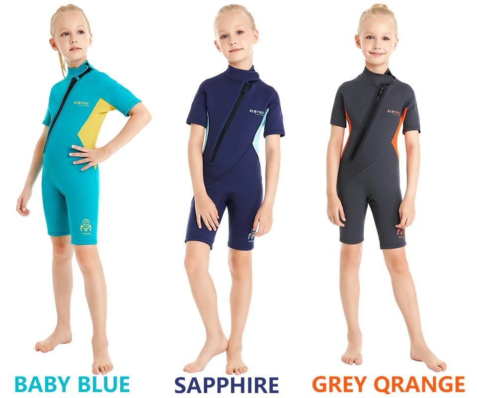 Cute Kids Short Sleeve Swimsuit Children Flat Angle Surf Dive Diving Swimwear One Piece Shorty