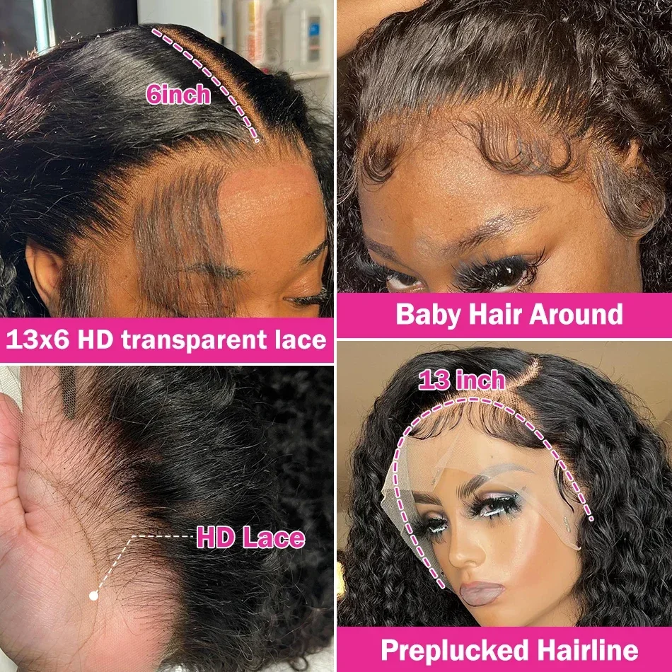 Parrucca frontale con onda profonda da 32 pollici, parrucca frontale in pizzo trasparente a 360°, per capelli umani, per donne_voghion.com