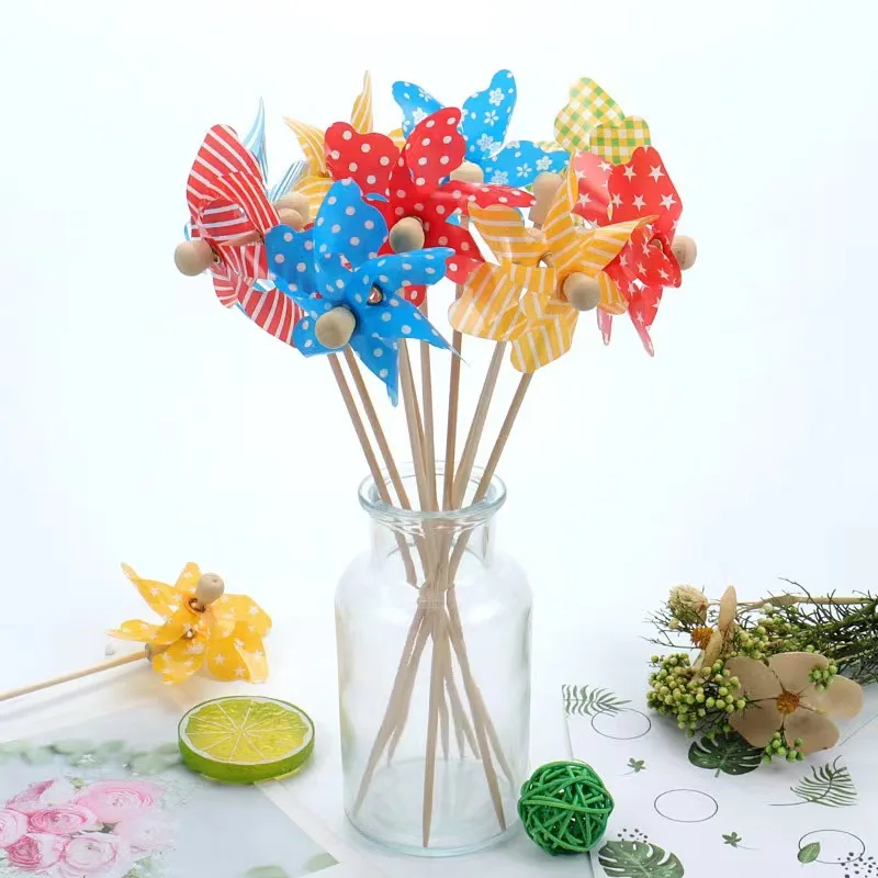 Inserted in the Birthday Cake Bamboo Stick Windmill Mini Wooden Pole Colourful Small Windmill Children's Plastic Windmill Toys