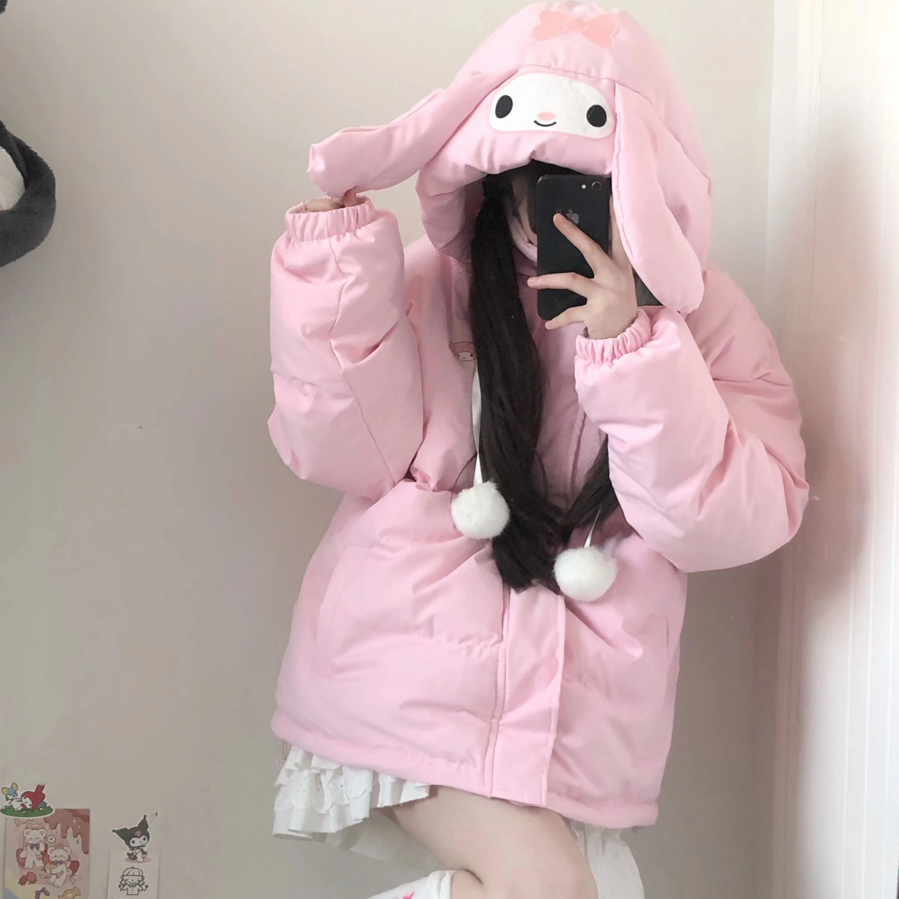 Sanrio s Kuromi Hooded Cotton Padded Coat Women s College Style Winter JK Jacket Loose Kawaii Hoodie Sweatshirts Birthday Gift