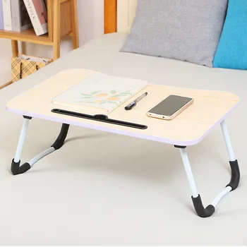 Student study folding computer desk bedside wooden portable foldable laptop table for laptop