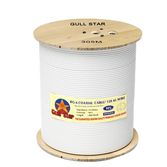 Gulf Star manufacturer RG6 120AL wire 1000ft 50ohm 75ohm Bare Copper CCS coaxial cable cctv catv cable
