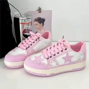 Fashionable Zapatos De Mujer Pu Star Lace Up Patchwork Casual Shoes Tennis Female Women Flat Canvas Sneakers Walking Style Shoes