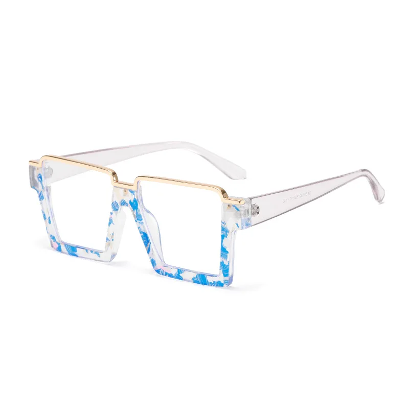 2025 Oversized Anti Blue Light Glasses Women Fashion Unique Print Plaid Semi Frame Metal aperçu 7