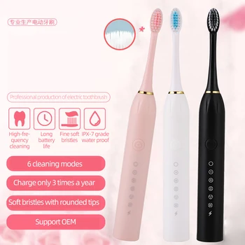 2024 New Design Soft Bristle Sonic Rechargeable 6 Modes Reemplace Brush Head Electric Toothbrush