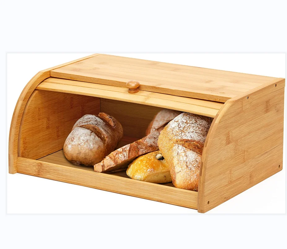 Extra Large Bamboo Bread Box ,Food Storage and Organizer for Kitchen Countertop, Assembly Required