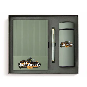 Custom Halloween A5 PU Leather Journal Notebooks Pen Set Corporate Business Promotional Gift Custom Color Silk Screen Printed